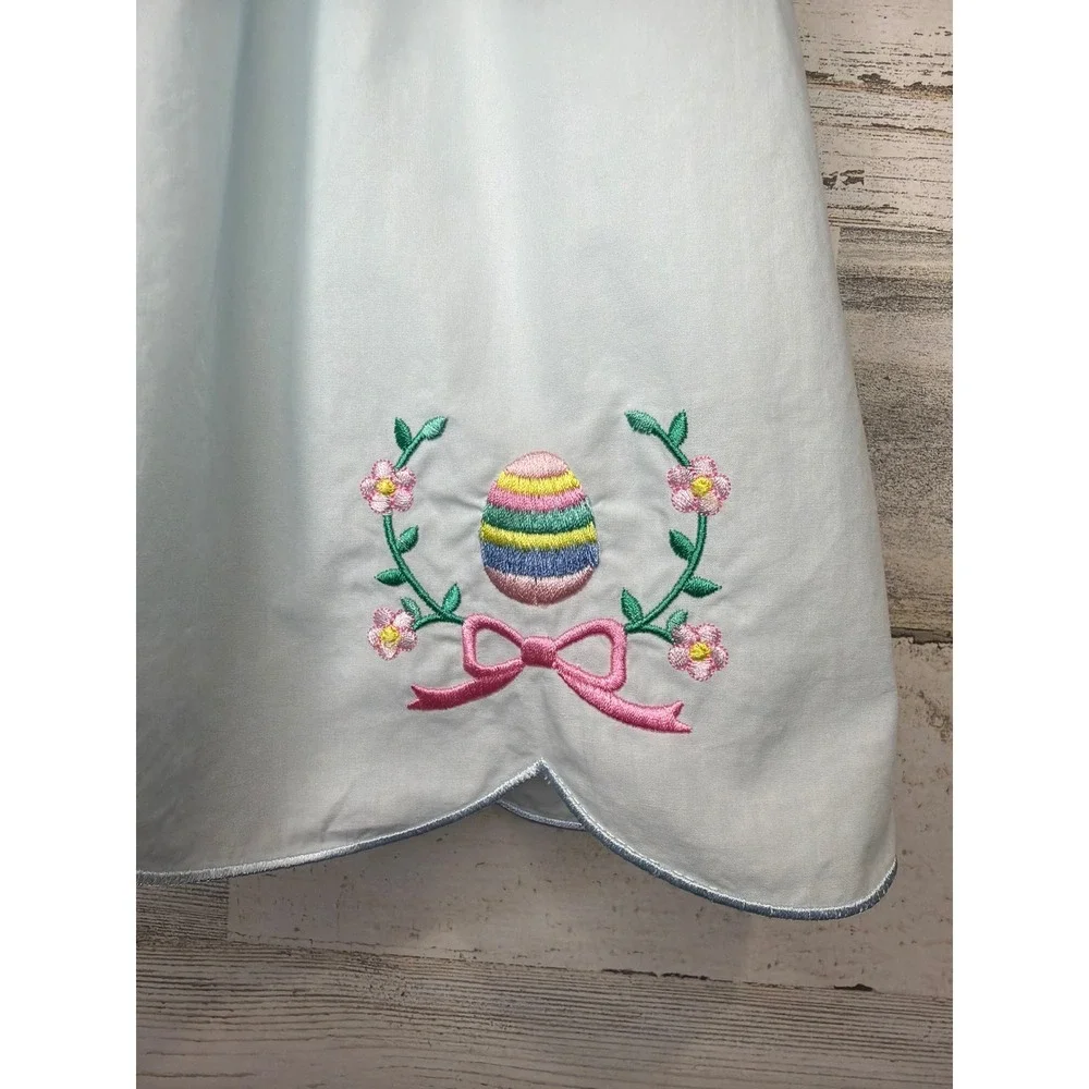 Classic Whimsy Easter Dress Girls 3T Blue Embroidered Egg Ruffle Scallop